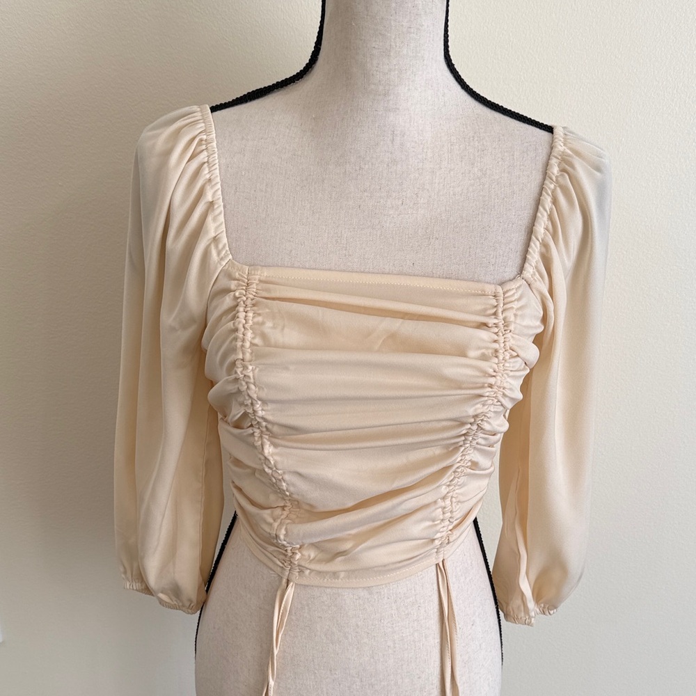 Forever 21 small Beige Ruched Square Neck Top